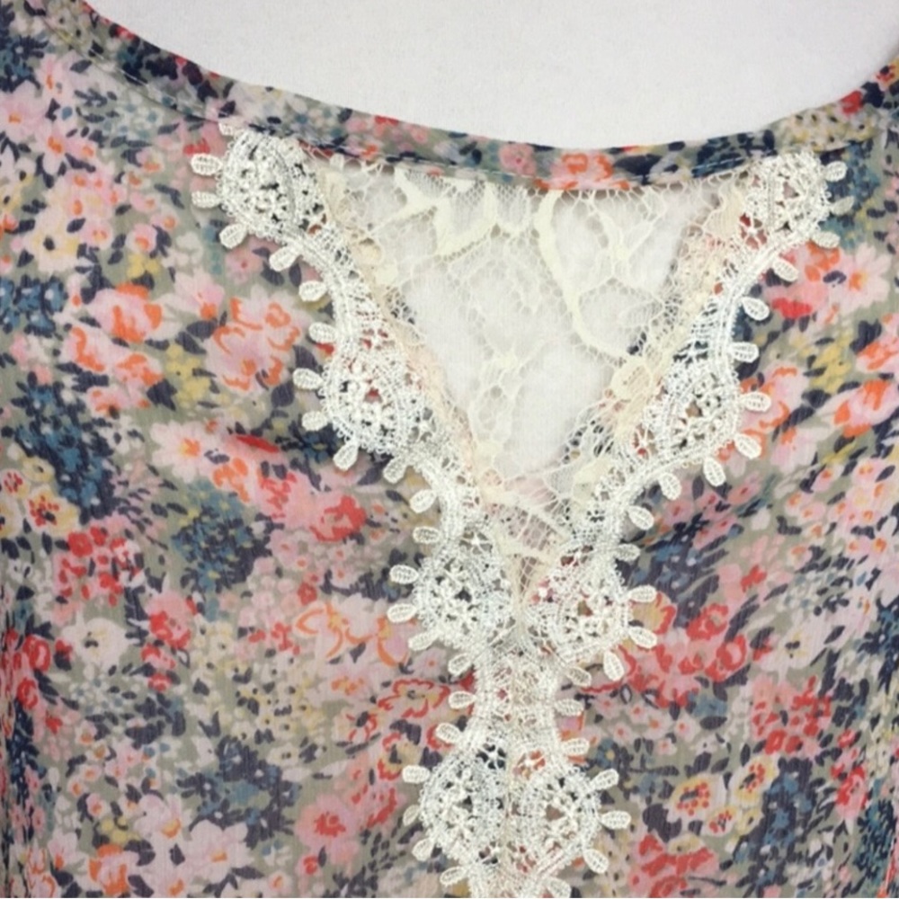 American Rag Blush Multi Floral Lace Detail Tiered Mini Dress Size Small Girly - Picture 7 of 16